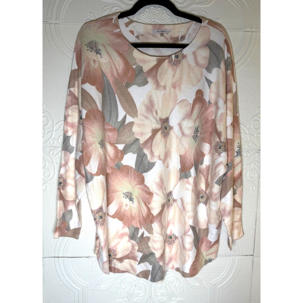 Vila Milano Womens Sweater Top Peach Floral BOHO Oversized Size 1X SKU 178